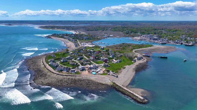 Scituate Harbor aerial view including First Cliff village in town of Scituate, Massachusetts MA, USA. 