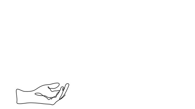 Animated self drawing of continuous line draw Flying dove from opened hand of One continuous line drawing. Bird symbol of peace and freedom. Full length one line animation. 4K