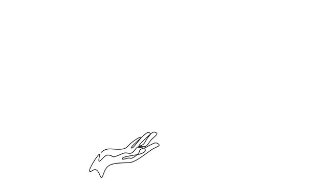Animated self drawing of continuous line draw Flying dove from opened hand of One continuous line drawing. Bird symbol of peace and freedom. Full length one line animation. 4K