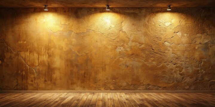 Illuminated Rustic Room with Textured Wall and Wooden Floor