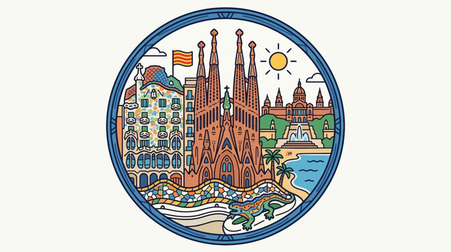 Barcelona Skyline Circle Design