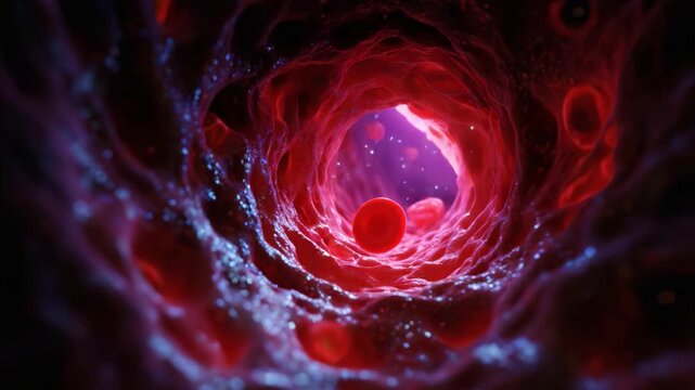 Exploring the Intricate Journey Through the Blood Vessel: A Stunning Visual of Red Blood Cells Floating Amidst the Vascular System's Mysterious Environment