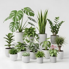 Fototapeta premium A group of potted plants on a white surface