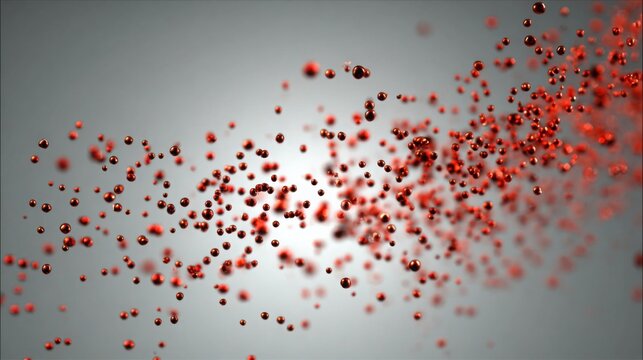 Abstract Red Iron Oxide Particles Suspended in a Fluid Medium, Showcasing a Dynamic Microscopic Dispersion