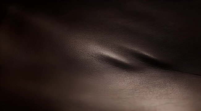Detailed macro photograph of dark brown leather texture with subtle folds and shadows