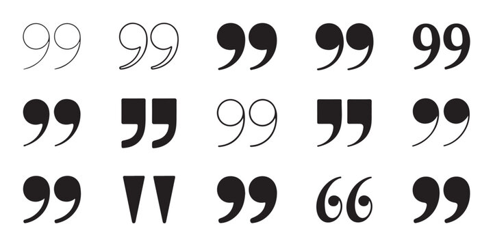 Minimalist quotation mark vector set featuring different font styles for editorial layouts and text designs.