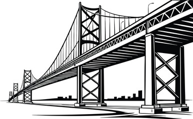 Fototapeta premium Modern Highway Bridge Infrastructure Scene. Long Highway Bridge Road Landscape. Urban Highway Bridge Transport View. Concrete Highway Bridge Engineering Concept. Scenic Highway Bridge Over Water.