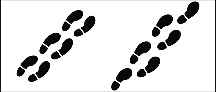 Footprints walking trail symbol silhouette style. Minimal navigation pictogram for hiking path, nature trail wayfinding and outdoor guidance. Symbolizing journey, direction, movement and exploration