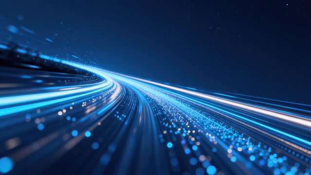 Abstract digital data stream light trails representing high speed internet network communication big data transfer and cloud computing technology background, idea for technology concept