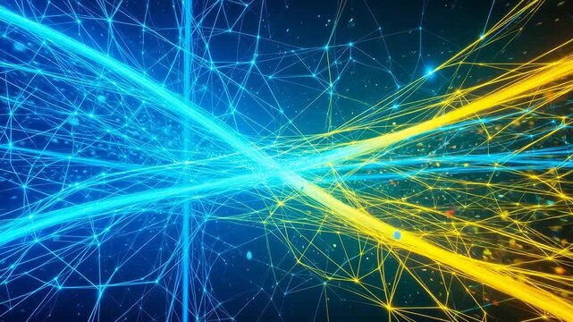Futuristic cyber particles colored background digital technology abstract data network connection innovation science energy motion glowing system concept for modern tech design