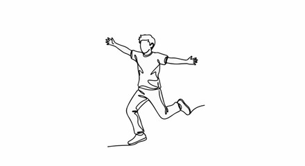 Obraz premium A black line drawing of a person running with arms outstretched in excitement