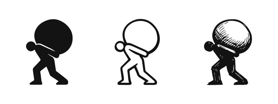 Man Carrying a Heavy Load Icon Set - Symbol of Weight, Stress, and Financial Burden