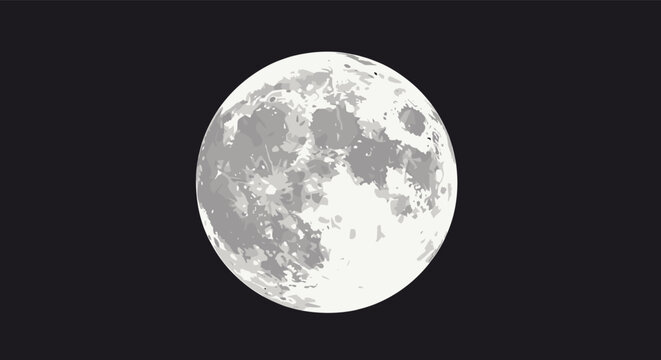 Detailed view of the full moon with craters and surface textures against a solid black night sky background for astronomical and nature themes.