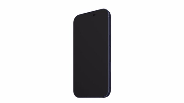 Animation blue iPhone 17 with green screen on an isolated background with screen mask and alpha channel for web, App UI, and presentation.