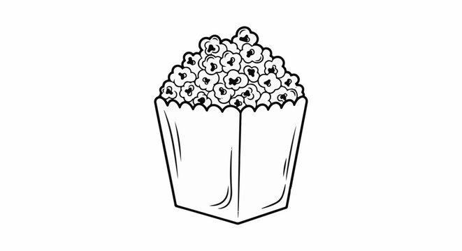 A black and white line drawing of a bucket filled with popcorn