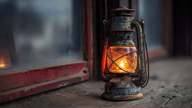 old lantern in the fireplace