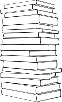 Minimalist line of eight stacked books line book stack