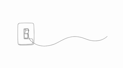 Obraz premium Minimalist single line drawing of a light switch in the off position with a wavy line extending to the right on a white background symbolizing ideas and energy