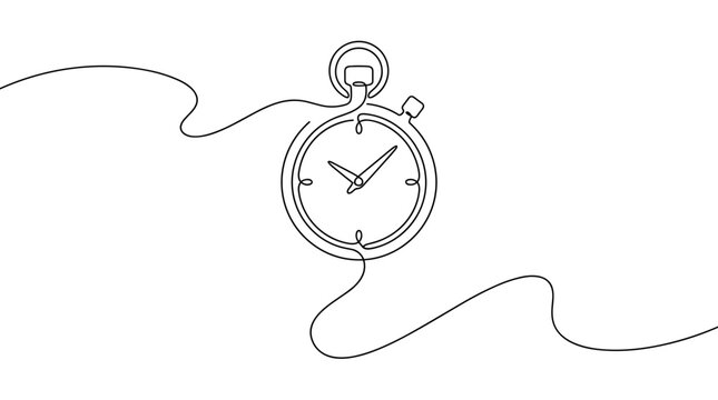 Minimalist continuous line drawing of a stopwatch symbolizing time passing and the concept of speed and efficiency in business and life