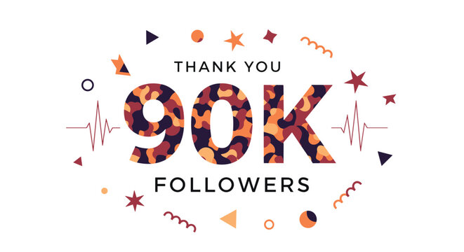 Milestone Thank You 90k Followers achievement message with colorful patterned numbers and decorative artistic elements for social media.