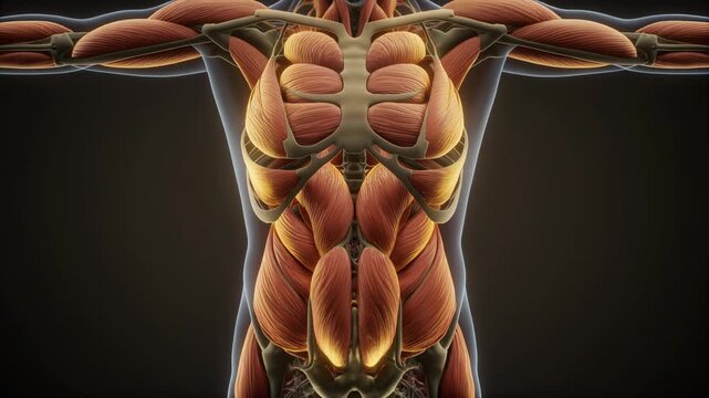 Human abdominal muscles anatomy illustration.
