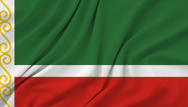 Chechnya flag waving fabric, national symbol country emblem, textiles country banner