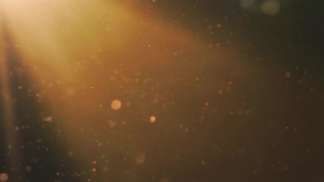 Seamless golden particle background with floating dust motes in warm orange light. Soft light rays create a gentle bokeh effect. Continuous loop for holiday, festive, and luxury video projects. 
