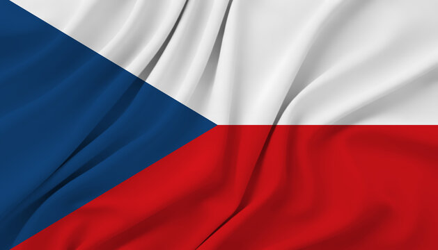 Czech republic flag background with wavy fabric texture, national flag of czechia