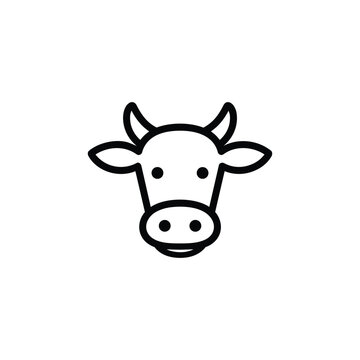 Cow head icon black and white cow face vector line art farming cow illustration for dairy farm branding and livestock agriculture design