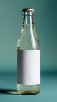 Bouteille en verre transparente avec &eacute;tiquette blanche sur fond vert