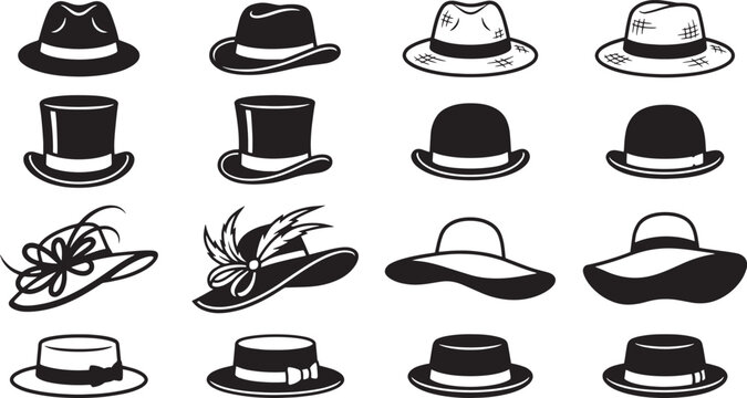 A variety of stylish hats, perfect for accessorizing any outfit, in a fashionable illustration. 