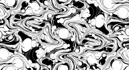 Fototapeta premium A marbled pattern of swirling black and white shapes fills the frame.