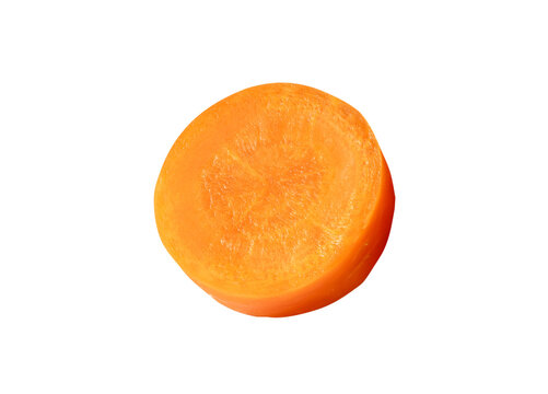 Front view of circle orange carrot slice isolated with clipping path in png file format