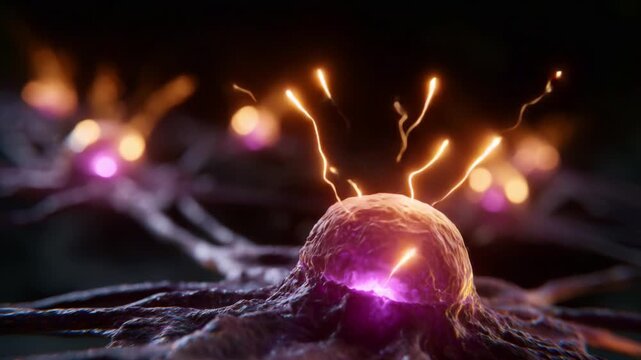 Exploring Neural Connections: A Close-up View of Neurons Firing with Electrical Activity and Vibrant Color in Stunning Detail Across Multiple Frames