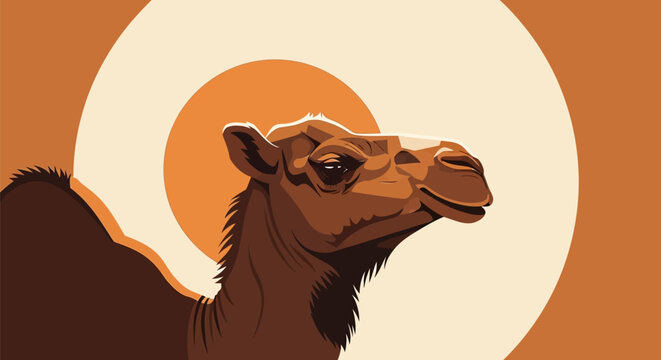 Close-up profile of a dromedary camels head and neck.