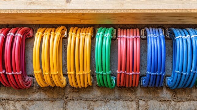 Colorful Electrical Cables Arranged Neatly in a Network