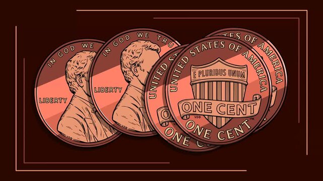 Copper Falls abstract numismatic motion graphic. 2024 Lincoln Cent coin. Intro, outro, transitions. Animated video.