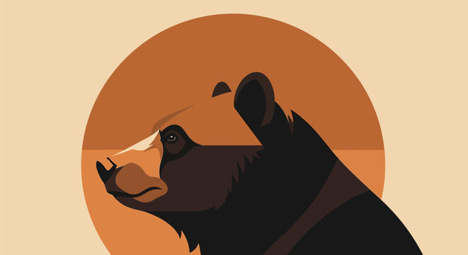Majestic Black Bear Portrait with Minimalist Style.