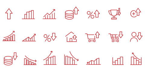 Increase and Decrease icon set. Contains Related to stock market, profit, launch, Increase, Decrease, Growth, Fall, up, down, Etc. Fully Editable. Vector  © Hike studio 4