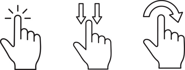 Obraz premium Touch Gesture Icons Set Tap Swipe and Double Tap Finger Interaction Line Art Vector Illustration