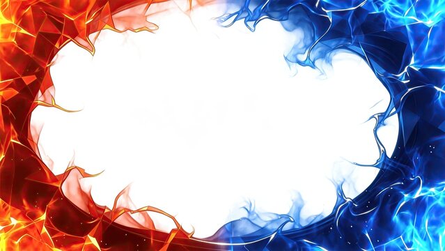 Fire And Ice Abstract Background With Fiery Red Flames And Cool Blue Smoke Glowing Energy Border Frame For Design Copy Space For Text Or Logo Fantasy Concept Of War Conflict Yin Ya
