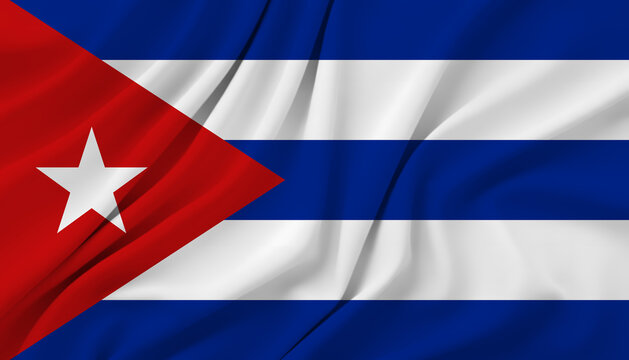 Cuban flag with red triangle and white star on blue and white stripes