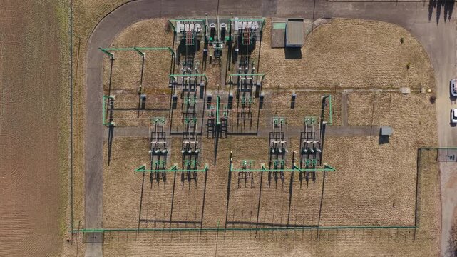 Drone shot of power substation with transformers and steel frames.
Electrical grid network in Svitavy industrial landscape.
