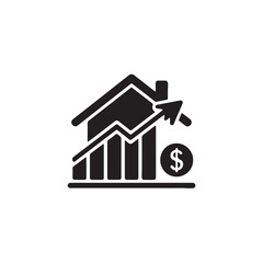 Fototapeta premium Real estate market growth chart with increasing trend line, representing investment, financial success, and property value appreciation, dollar coin on side, isolated