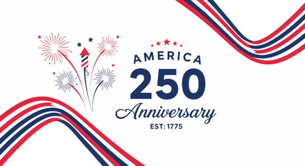 Obraz premium Patriotic illustration with stylized fireworks and abstract red, white, and blue ribbons, perfect for national holiday promotions, historical events, and anniversary celebrations.