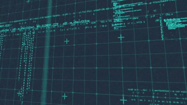 Animation of data processing over grid on black background