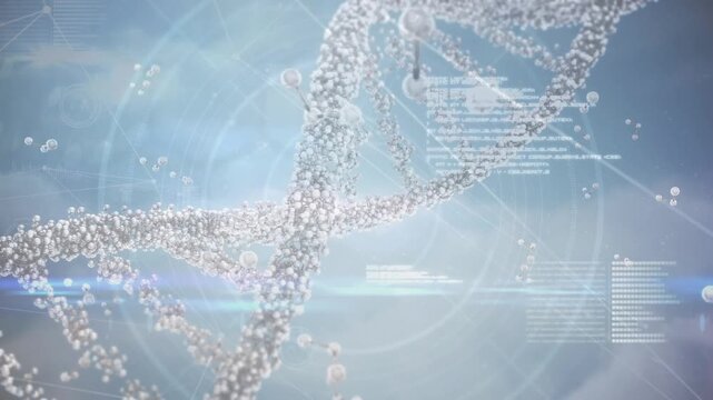 Animation of dna strand spinning over medical data processing
