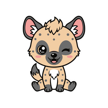 Cute cartoon spotted hyena winking smiling