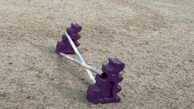 Empty purple horse jumping cavaletti detail