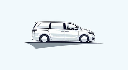 Fototapeta premium A simple, minimalist illustration of a white passenger van in profile